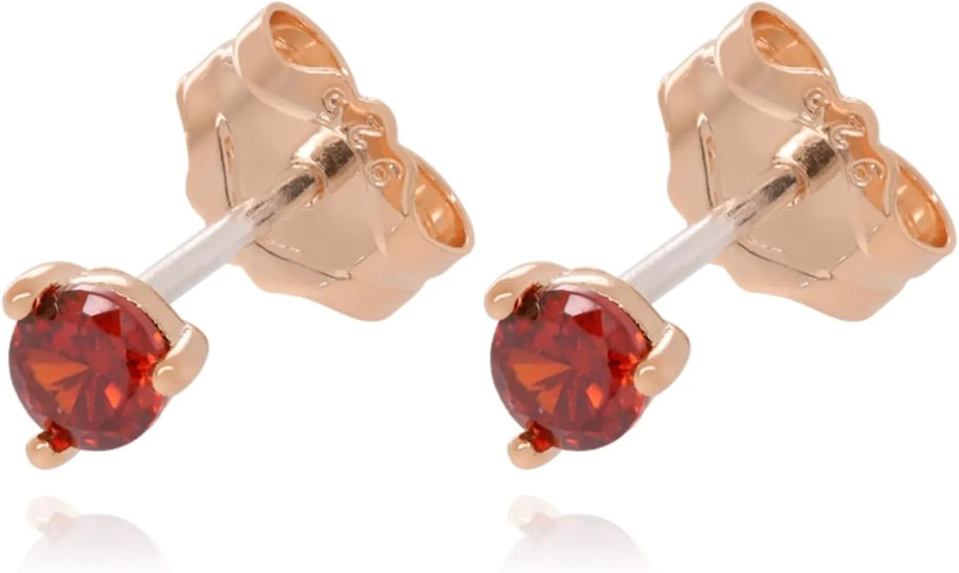 14K Gold Round Garnet Stud Earring, 3mm Red Garnet Tiny Studs, Gemstone Piercing, January Birthstone Studs, Minimalist jewelry, Gift For