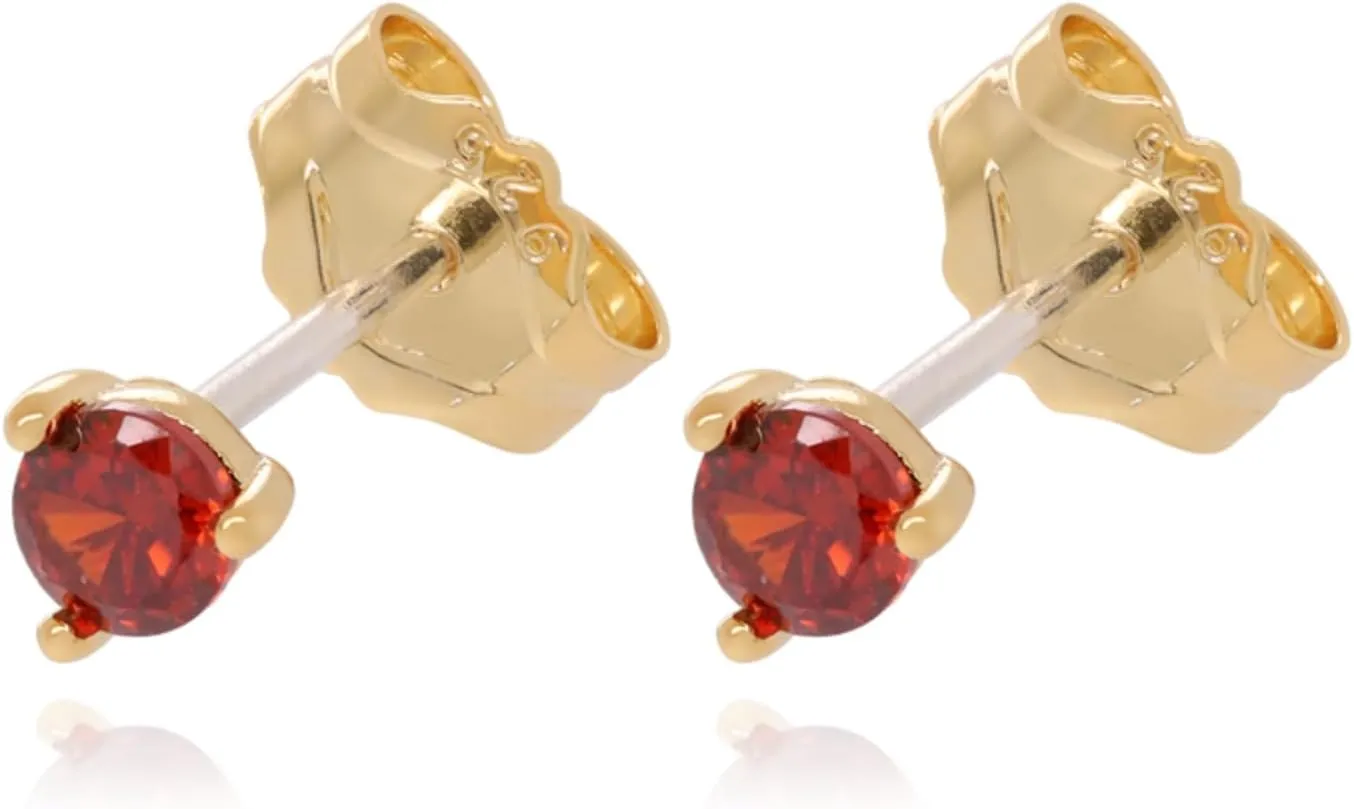 14K Gold Round Garnet Stud Earring, 3mm Red Garnet Tiny Studs, Gemstone Piercing, January Birthstone Studs, Minimalist jewelry, Gift For
