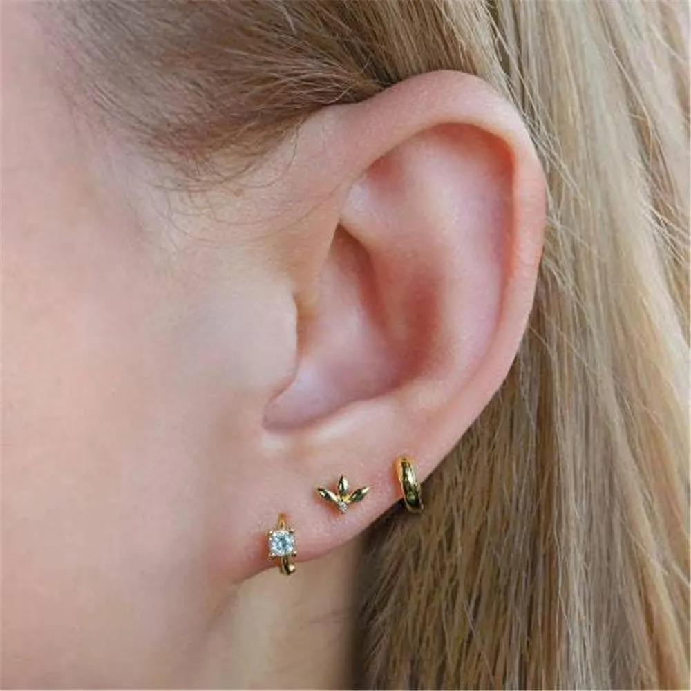 18K Gold Plated Leaf Stud Earrings for Women Small S925 Sterling Silver Cartilage Flat Back Earrings Studs Internally Threaded Conch Helix Tragus Earring Dainty Cartilage Piercing Jewelry