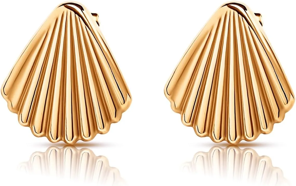 18K Gold Plated Shell Stud Earrings for Women  Minimalist Valentines Earrings, Hypoallergenic Jewelry for Everyday or Special Occasions, Ideal Valentines Day Gift