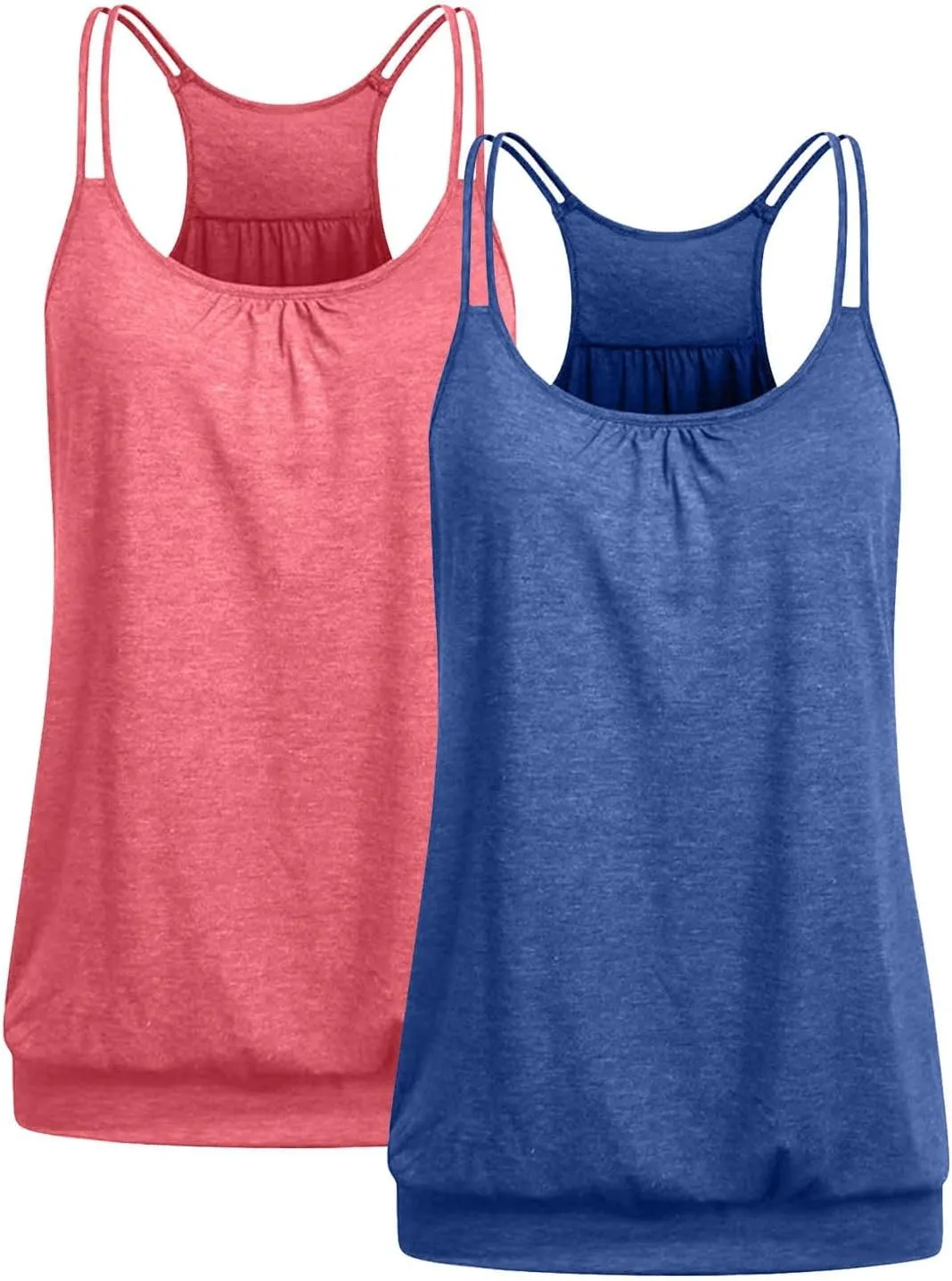 2 Pieces Women Camisoles Basic Spaghetti Strap Racerback Stretch Cami Summer Tanks Packs Cover Tummy Blouse Tunic Tees
