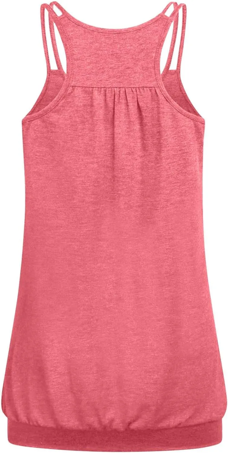 2 Pieces Women Camisoles Basic Spaghetti Strap Racerback Stretch Cami Summer Tanks Packs Cover Tummy Blouse Tunic Tees