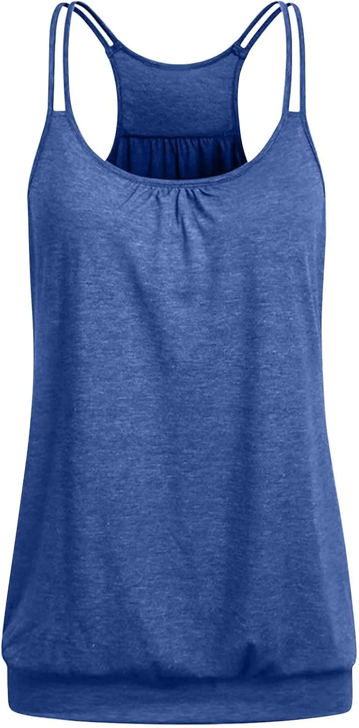 2 Pieces Women Camisoles Basic Spaghetti Strap Racerback Stretch Cami Summer Tanks Packs Cover Tummy Blouse Tunic Tees