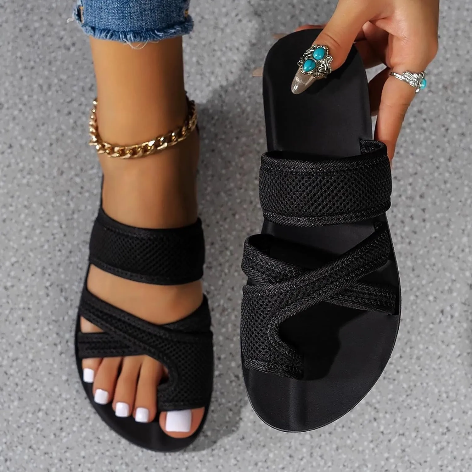 2024 Women's Hollow Mesh Slide Sandals - Comfortable Orthopedic Arch Support Mesh Sandals Slipper Flip Flop Sandals