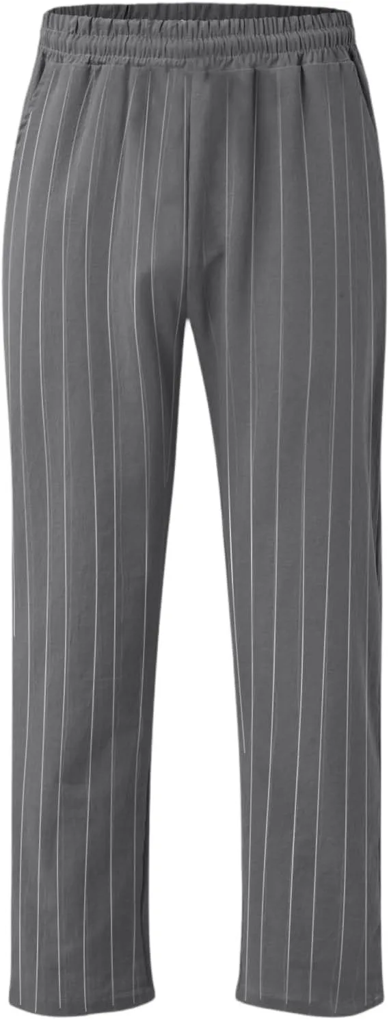 2025 Men's Linen Striped Pants Stretch Waist Comfortable Breathable Straight Pants