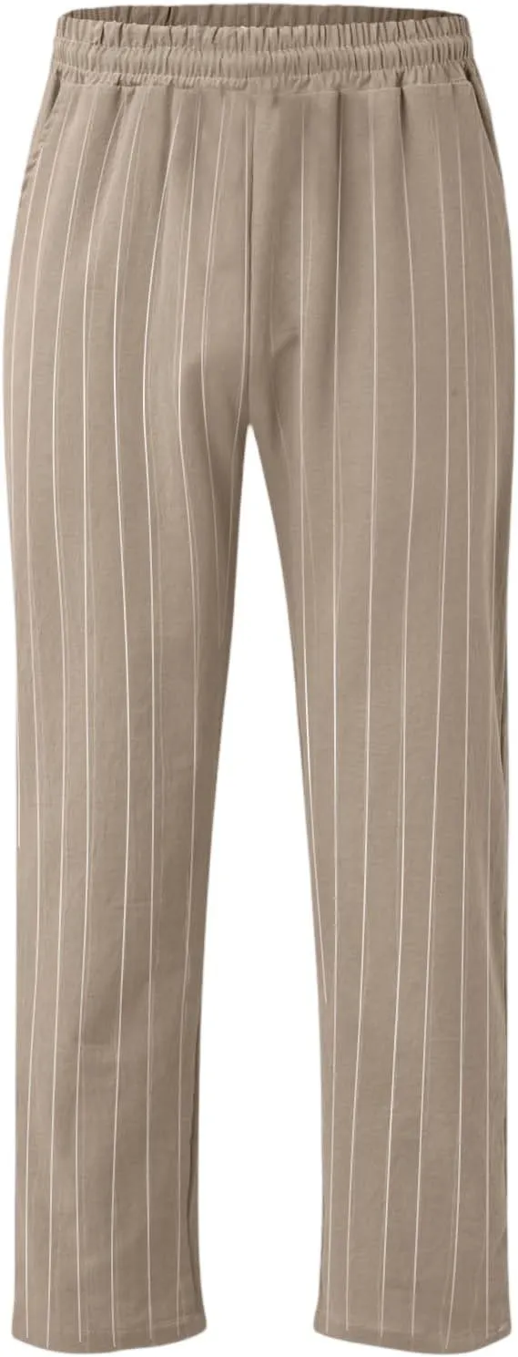 2025 Men's Linen Striped Pants Stretch Waist Comfortable Breathable Straight Pants