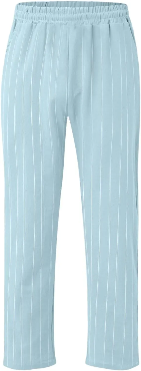 2025 Men's Linen Striped Pants Stretch Waist Comfortable Breathable Straight Pants
