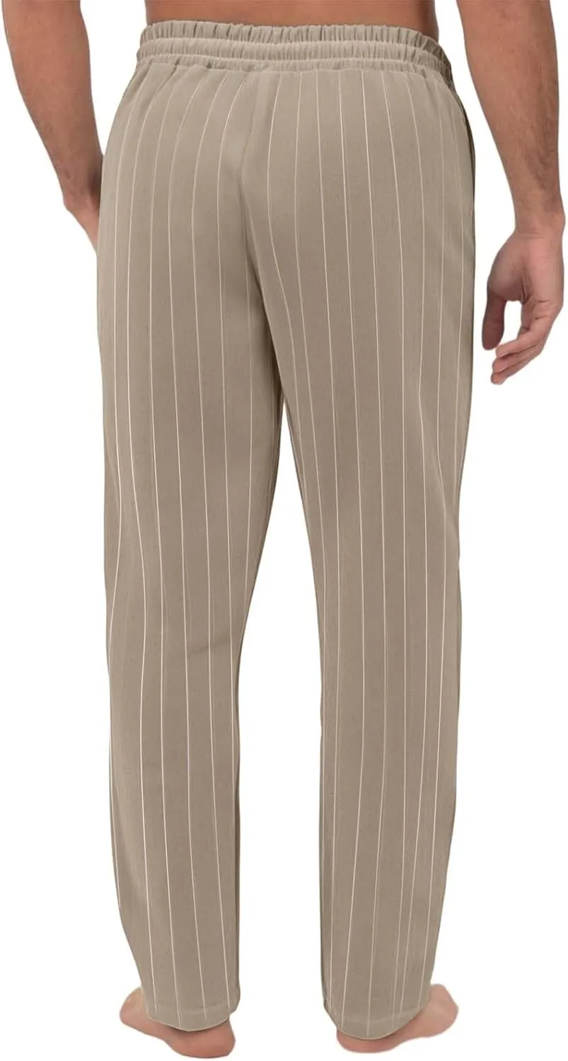 2025 Men's Linen Striped Pants Stretch Waist Comfortable Breathable Straight Pants