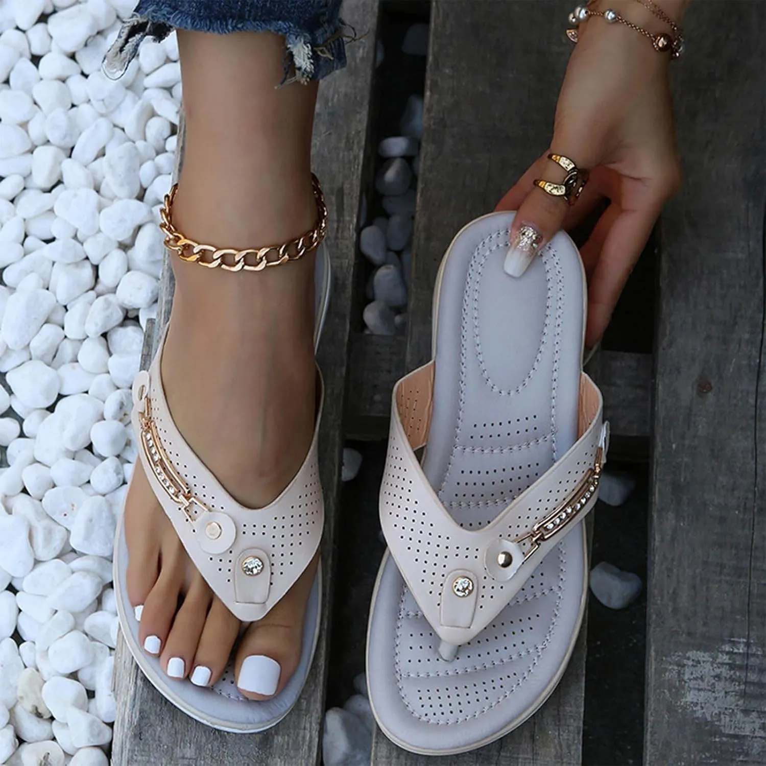 2025 Summer Sandals for Women Thong Wedge Sandals Comfortable Casual T-Strap Dressy Orthopedic Sandal Ladies Sandals