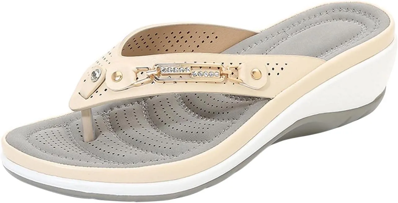 2025 Summer Sandals for Women Thong Wedge Sandals Comfortable Casual T-Strap Dressy Orthopedic Sandal Ladies Sandals