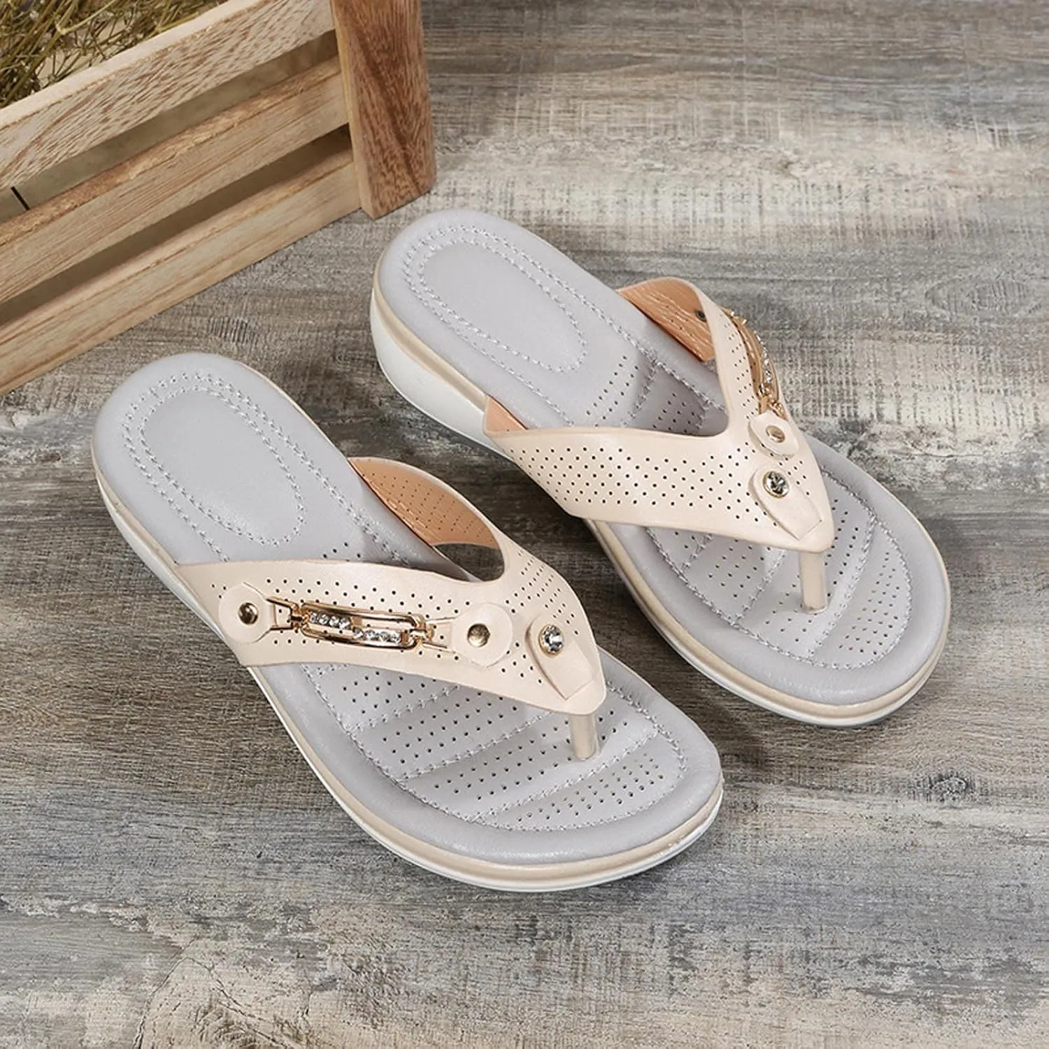 2025 Summer Sandals for Women Thong Wedge Sandals Comfortable Casual T-Strap Dressy Orthopedic Sandal Ladies Sandals