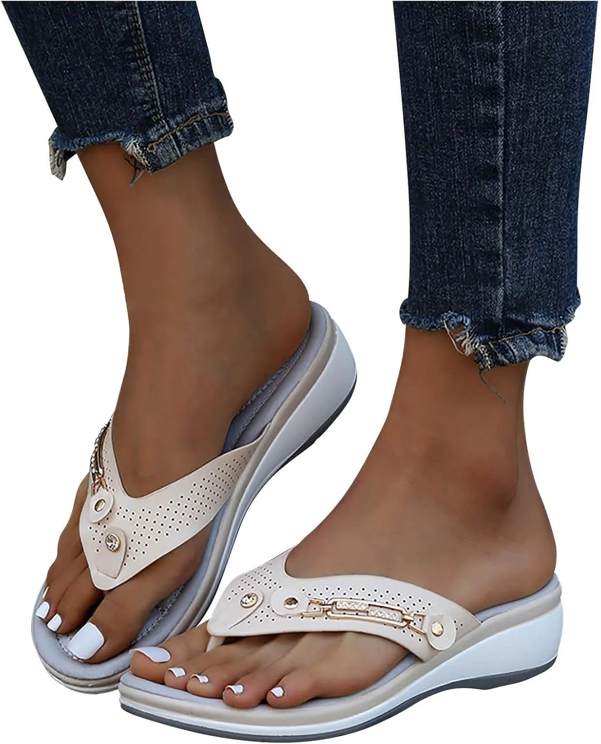 2025 Summer Sandals for Women Thong Wedge Sandals Comfortable Casual T-Strap Dressy Orthopedic Sandal Ladies Sandals