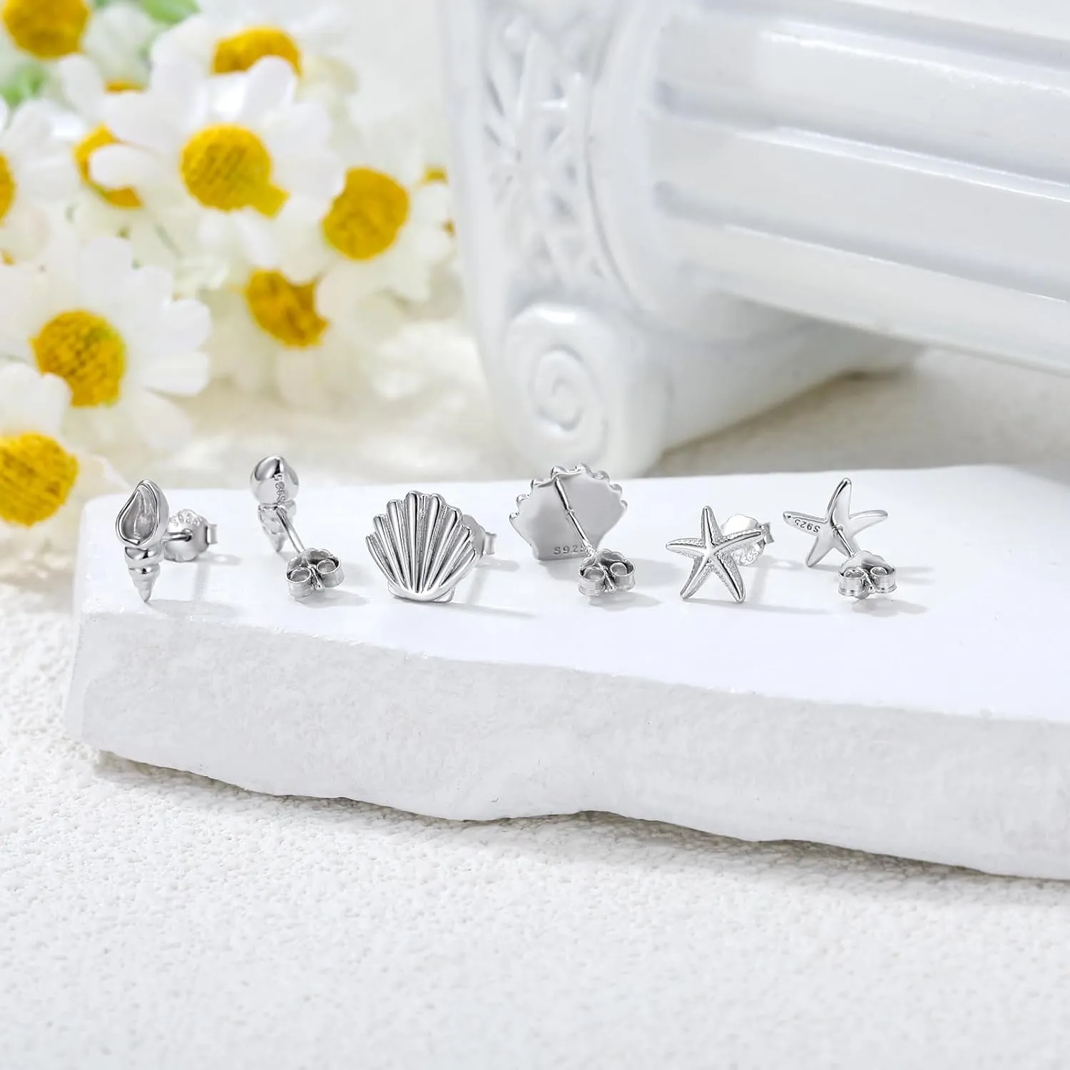 3 Pairs 925 Sterling Silver Stud Earrings Set Earrings for Women