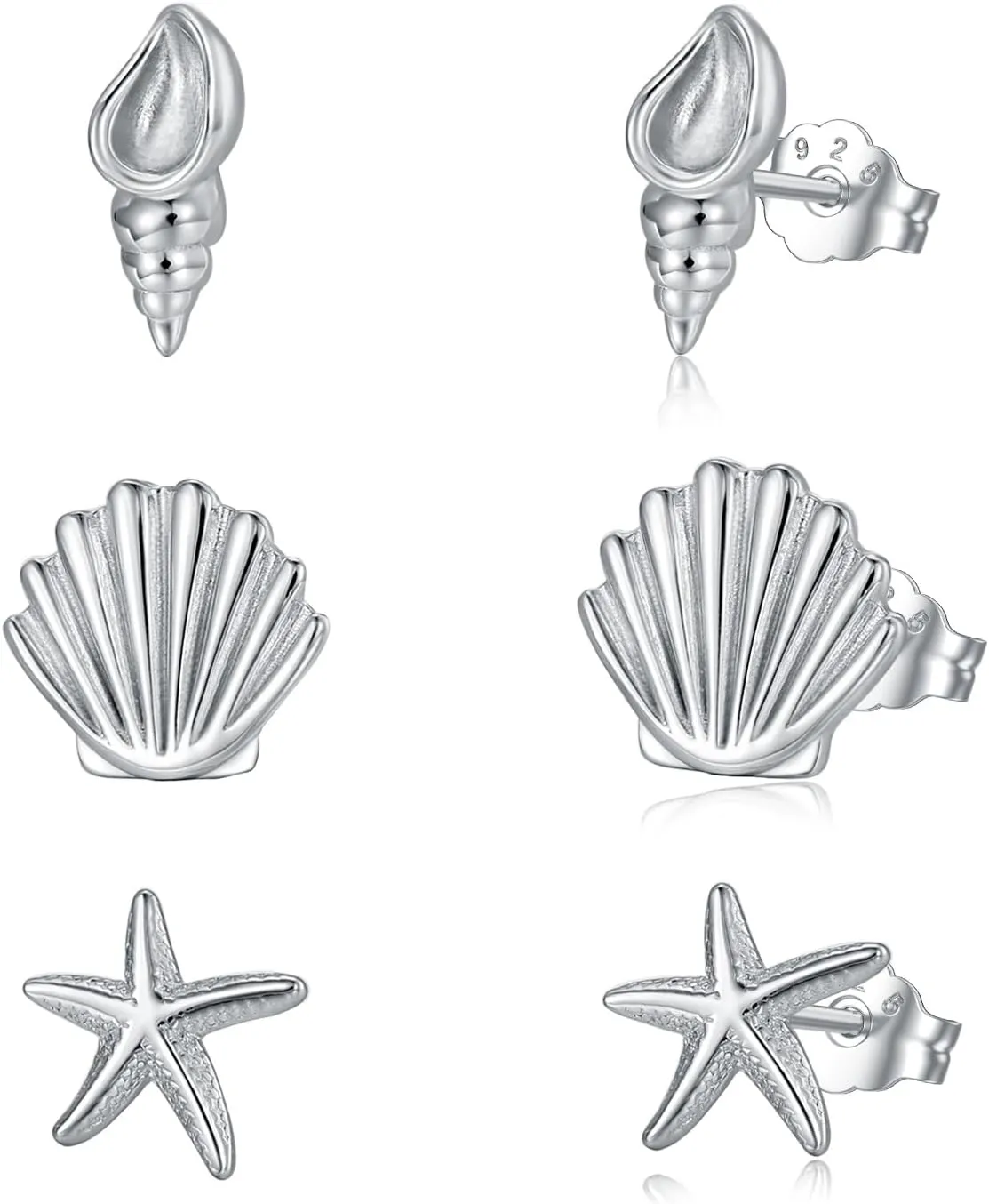 3 Pairs 925 Sterling Silver Stud Earrings Set Earrings for Women