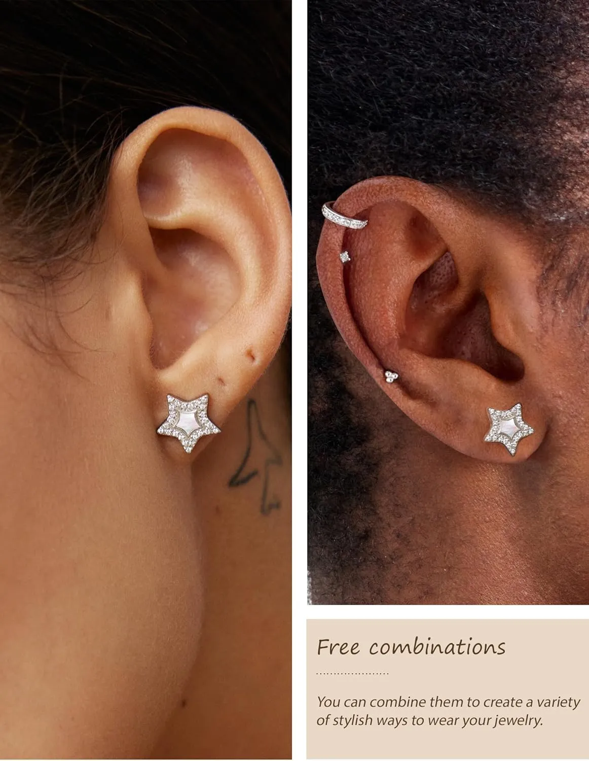 3 Pairs Shell Earrings for Women, Gold Plated Cubic Zirconia Star, Heart, Round, Hypoallergenic 316L Stainless Steel, Elegant Beach Earrings, Perfect Valentines Day, Christmas, and Mothers Day Gift