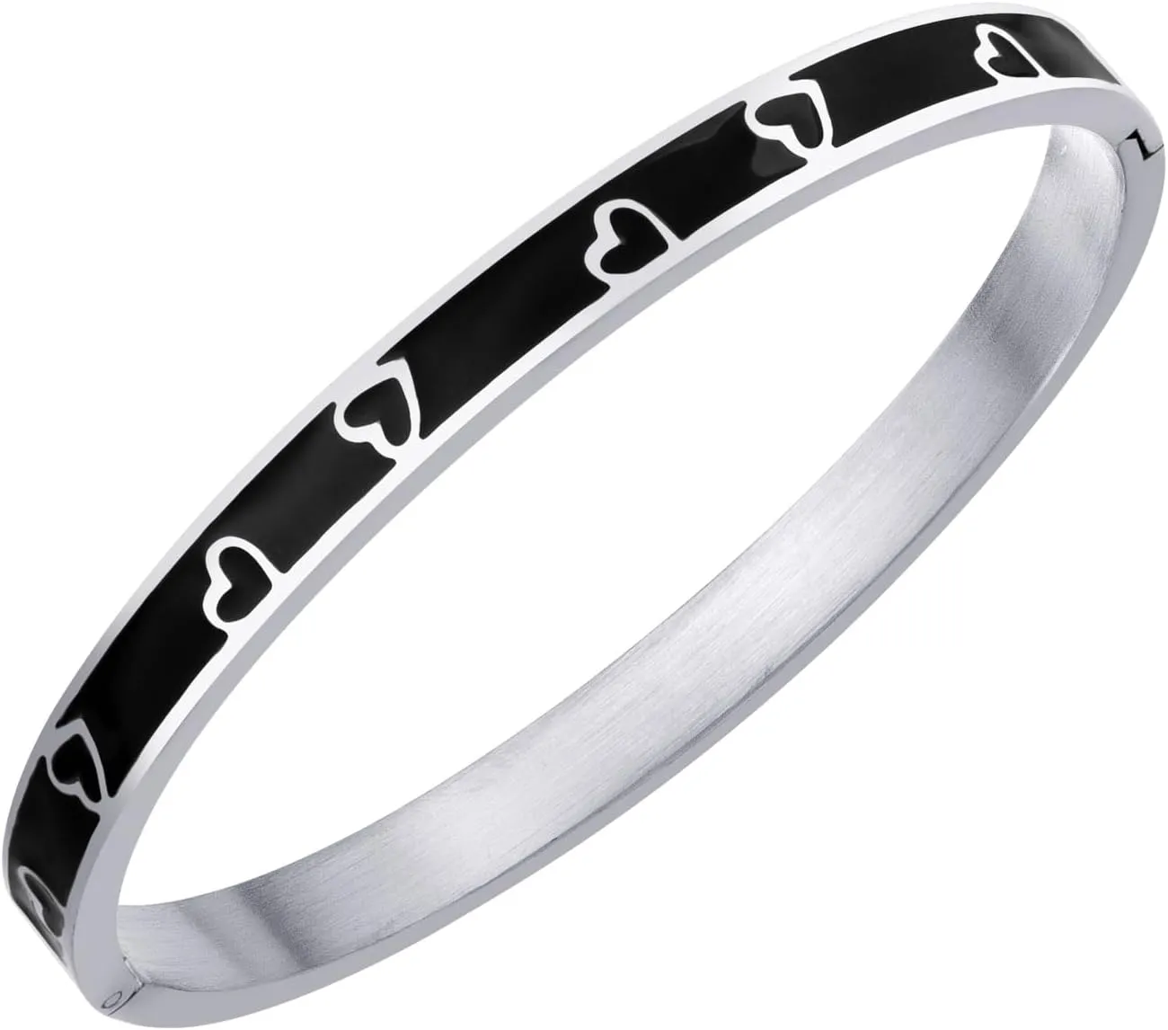 555Jewelry Wide Stainless Steel Bracelet Geometric Triangle Heart Enamel Bangle Bracelets for Women Two Tone Hinged Arm Cuff Jewelry for Women