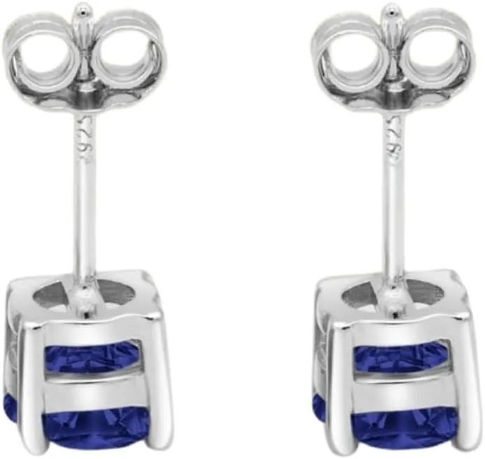 5mm Round Cut Blue Sapphire Solitaire Studs Earring in 925 Sterling Silver Stud Post - September Birthstone - Tiny Solitaire Studs For Womens