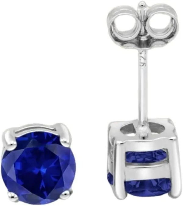 5mm Round Cut Blue Sapphire Solitaire Studs Earring in 925 Sterling Silver Stud Post - September Birthstone - Tiny Solitaire Studs For Womens