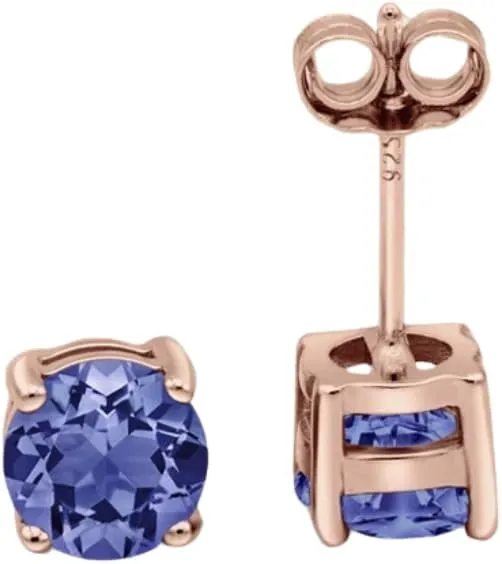 5mm Round Cut Tanzanite Studs Earring in 925 Sterling Silver - Dainty Solitaire Studs For Womens - Wedding Anniversary Earrings For Wife - December Birthstone