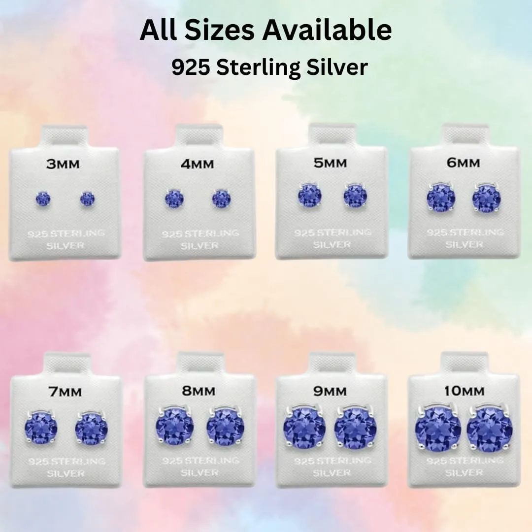 5mm Round Cut Tanzanite Studs Earring in 925 Sterling Silver - Dainty Solitaire Studs For Womens - Wedding Anniversary Earrings For Wife - December Birthstone