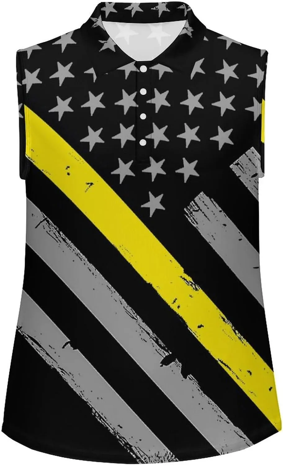 911 Dispatcher Thin Gold Line Flag Women's Sleeveless Golf Polo Shirts Athletic Tank Tops
