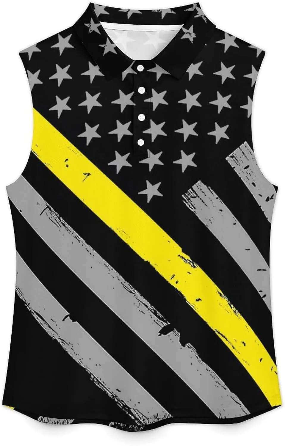 911 Dispatcher Thin Gold Line Flag Women's Sleeveless Golf Polo Shirts Athletic Tank Tops