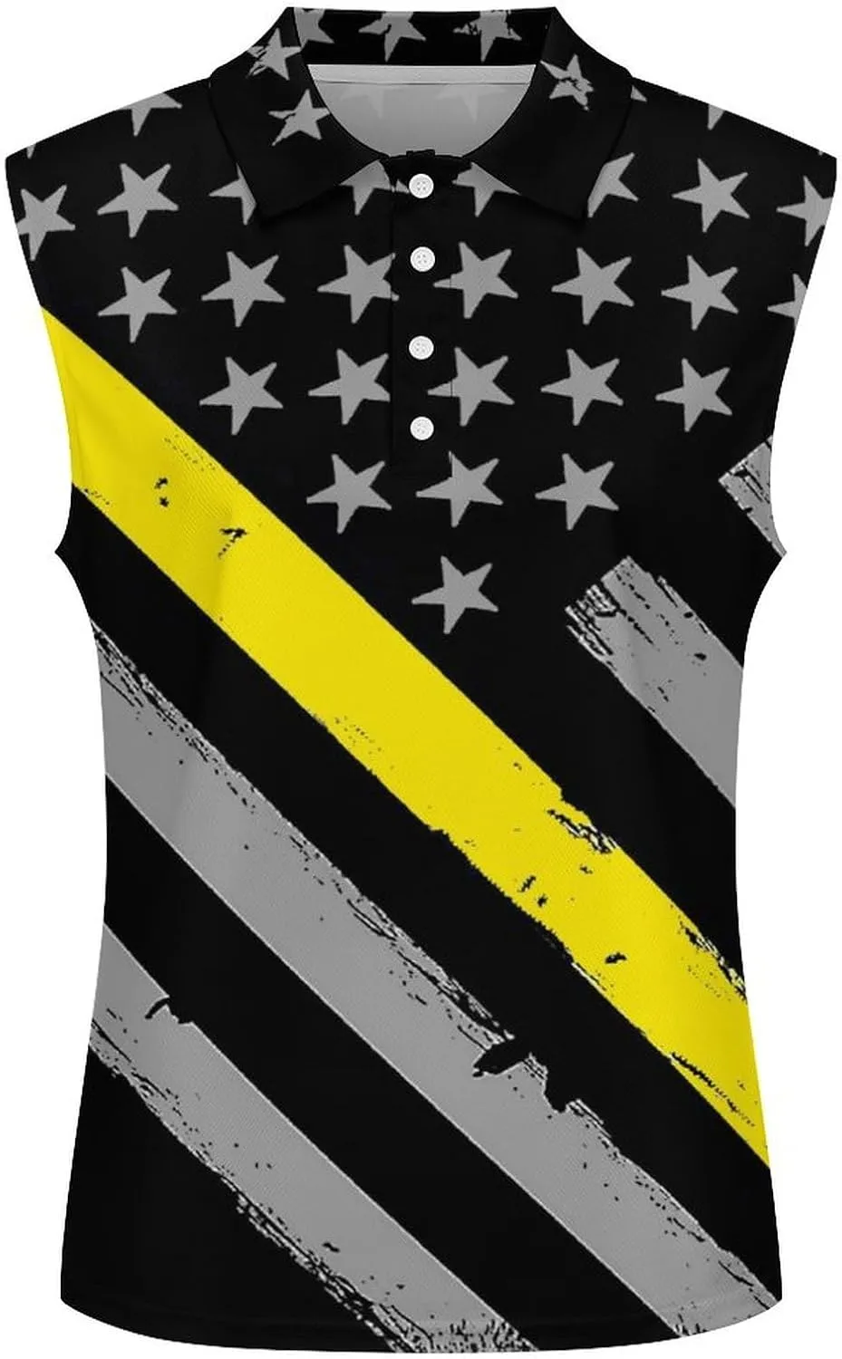 911 Dispatcher Thin Gold Line Flag Women's Sleeveless Golf Polo Shirts Athletic Tank Tops