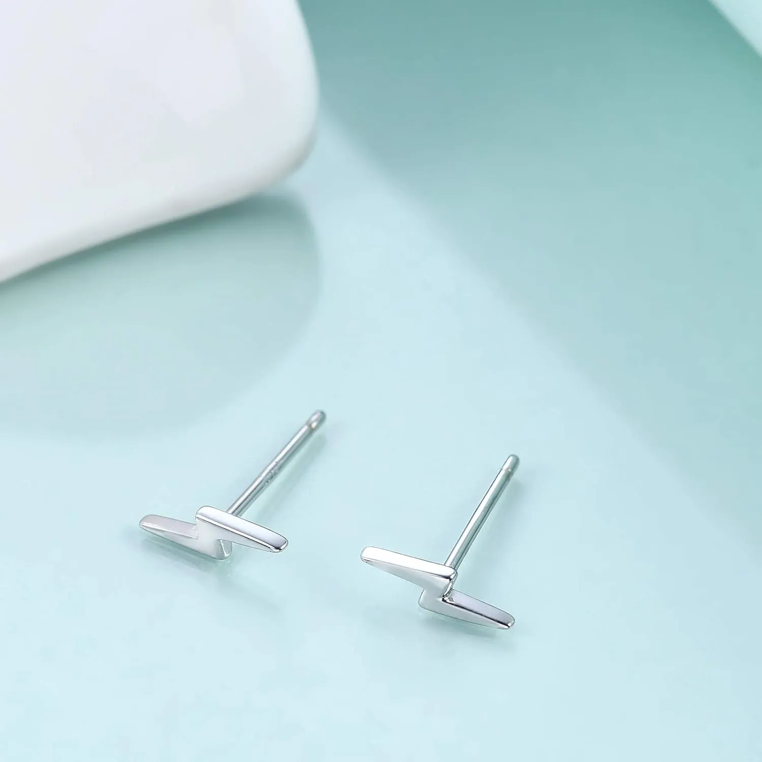 925 Sterling Silver Lightning Bolt Bar Stud Earrings | Minimalist Small Earrings for Women