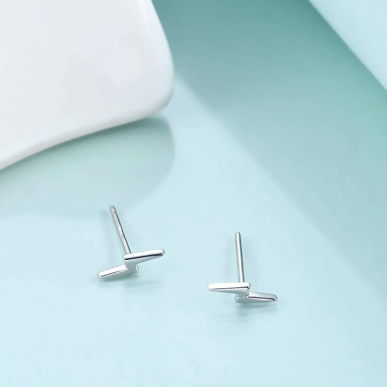 925 Sterling Silver Lightning Bolt Bar Stud Earrings | Minimalist Small Earrings for Women