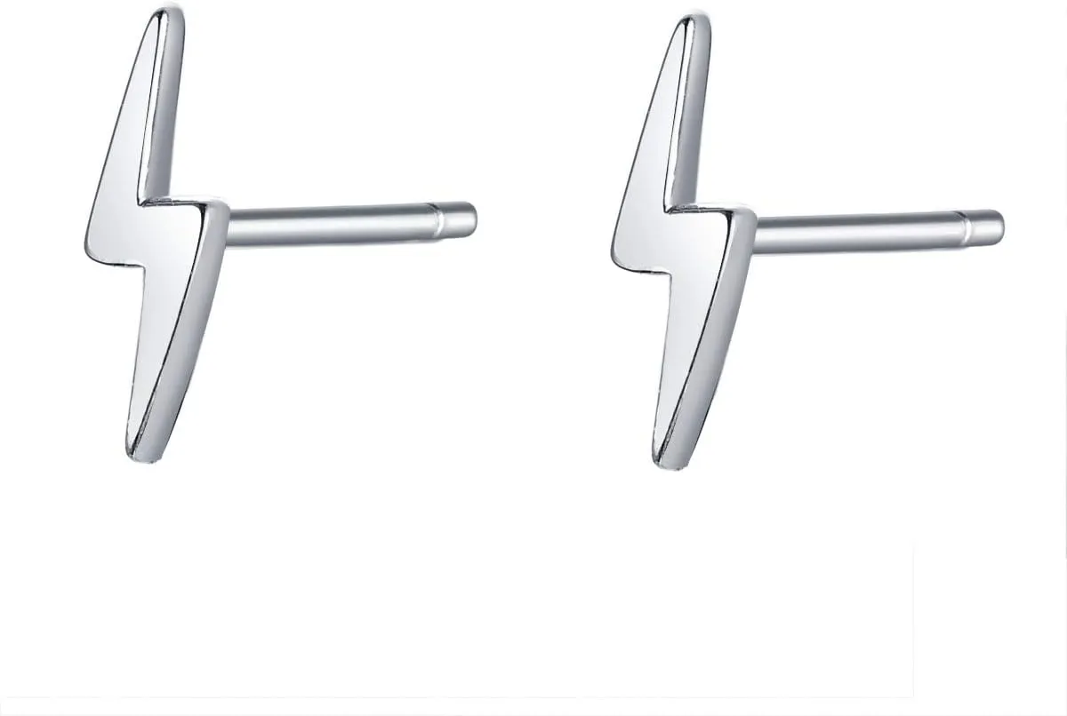 925 Sterling Silver Lightning Bolt Bar Stud Earrings | Minimalist Small Earrings for Women