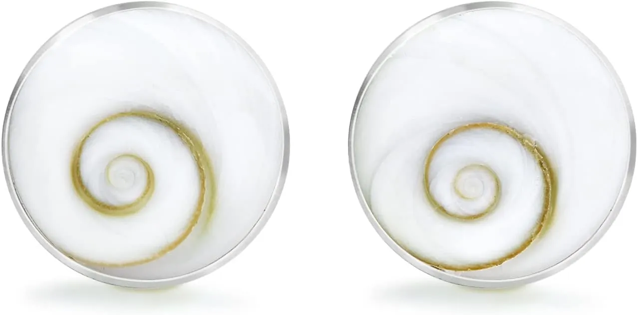AeraVida Shiva Shell Sterling Silver Stud Earrings Tiny Round Spiral White Shell Piercing Stacking Jewelry for Women | Summer Accessories