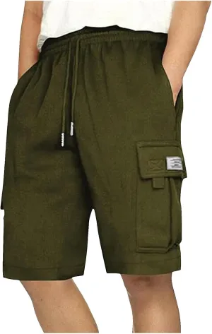 Alalaso Men's Casual Shorts Stretch Cotton Drawstring Summer Beach Stretch High Waisted Breathable Linen Shorts with Pockets
