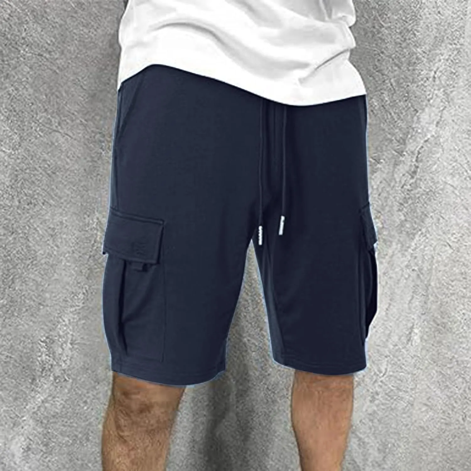 Alalaso Men's Casual Shorts Stretch Cotton Drawstring Summer Beach Stretch High Waisted Breathable Linen Shorts with Pockets