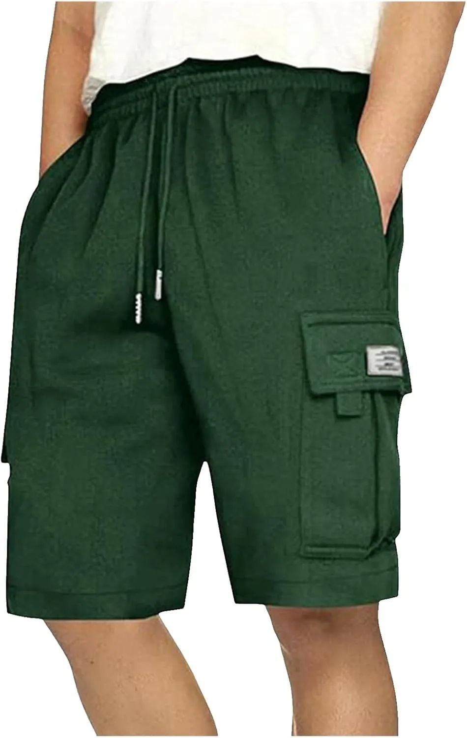 Alalaso Men's Casual Shorts Stretch Cotton Drawstring Summer Beach Stretch High Waisted Breathable Linen Shorts with Pockets