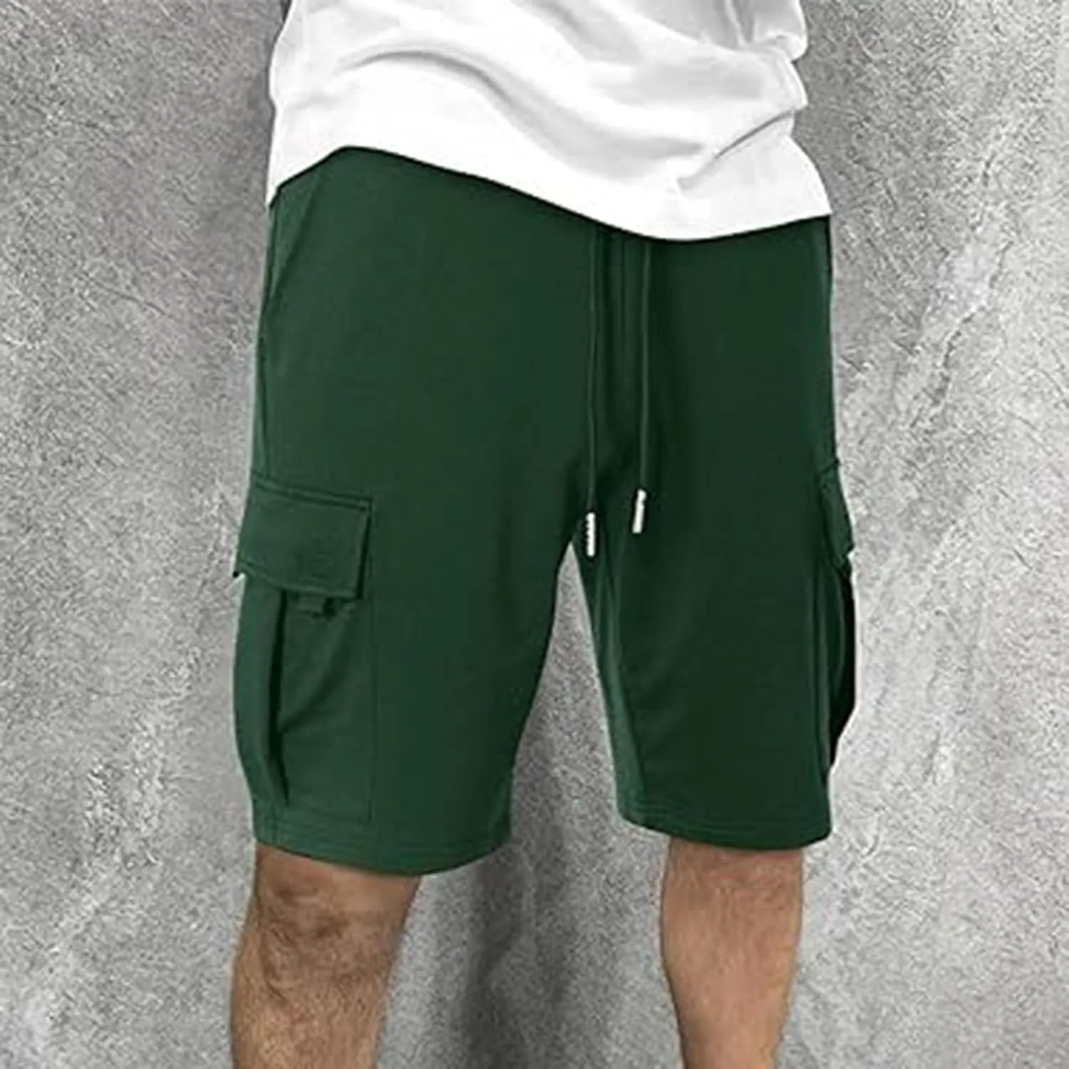 Alalaso Men's Casual Shorts Stretch Cotton Drawstring Summer Beach Stretch High Waisted Breathable Linen Shorts with Pockets