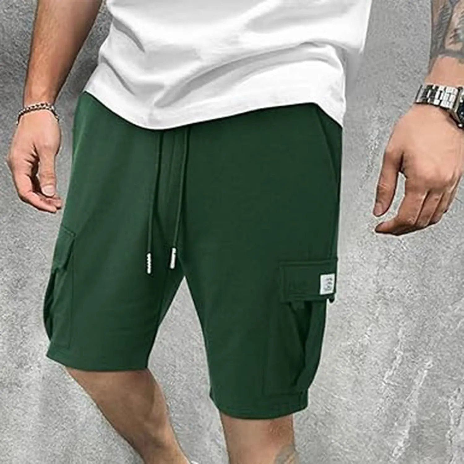 Alalaso Men's Casual Shorts Stretch Cotton Drawstring Summer Beach Stretch High Waisted Breathable Linen Shorts with Pockets