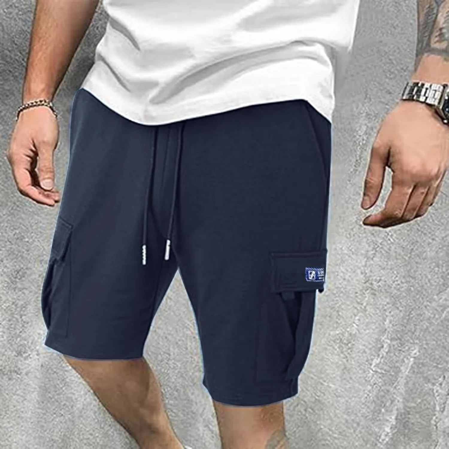 Alalaso Men's Casual Shorts Stretch Cotton Drawstring Summer Beach Stretch High Waisted Breathable Linen Shorts with Pockets