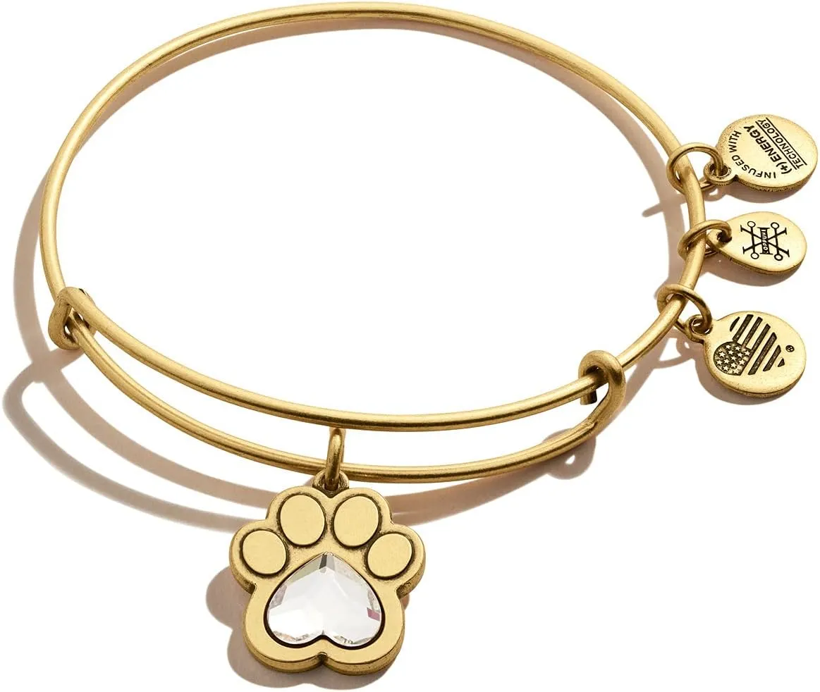 Alex and Ani Expandable Bangle for Women, Crystal Paw Prints of Love Charm, Rafaelian Finish, 2 to 3.5 in