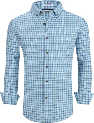 Alex Vando Mens Button Down Shirts Wrinkle Free 4-Way Stretch Print Business Casual Shirt