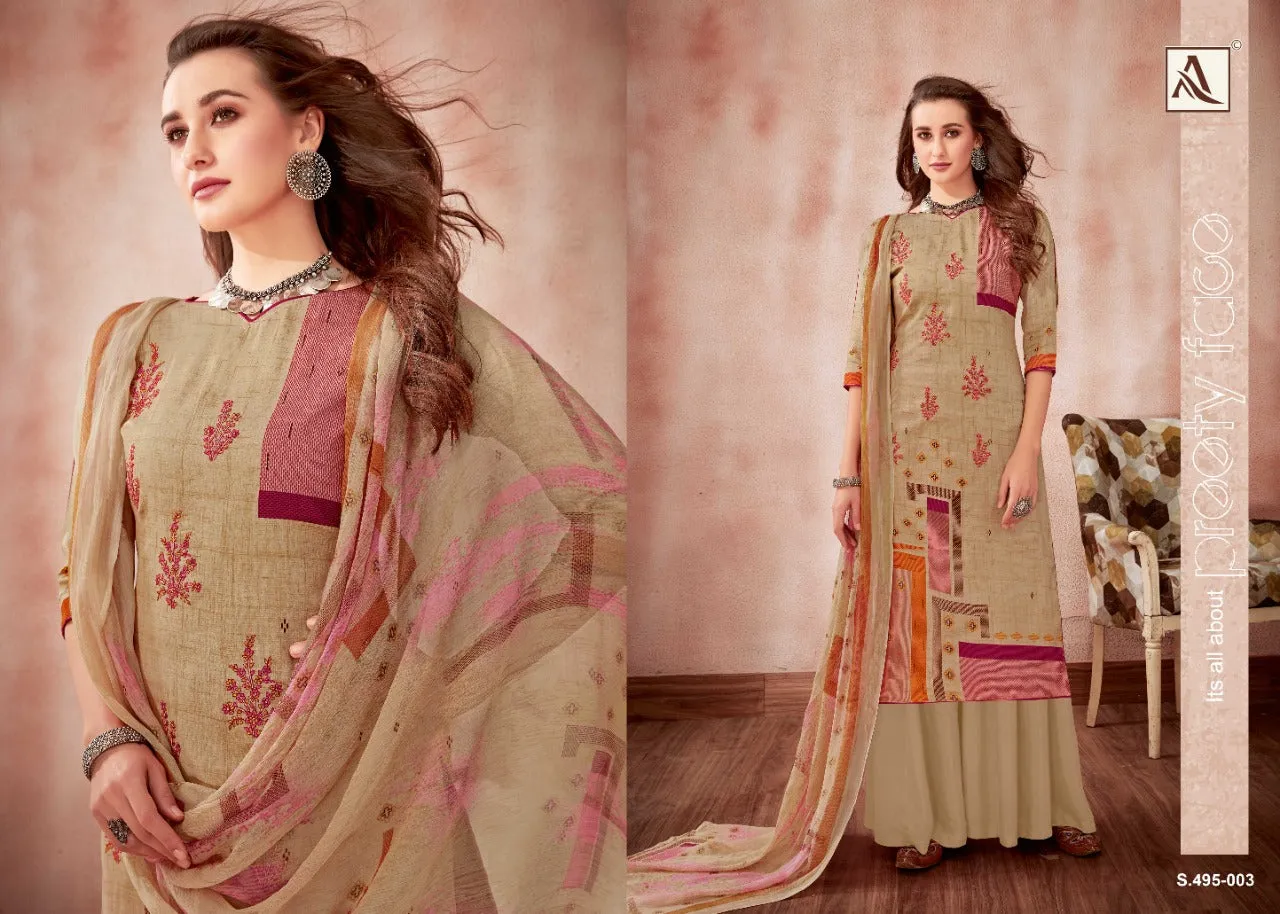 Alok Suit Presents Areefa Jam Cotton Embroidery Work Casual Wear Salwar Suits
