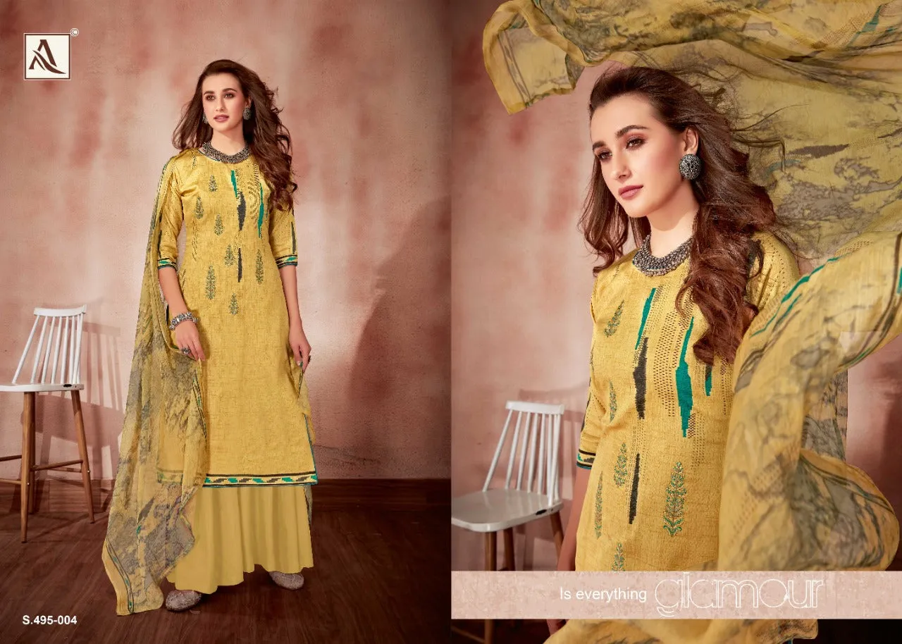 Alok Suit Presents Areefa Jam Cotton Embroidery Work Casual Wear Salwar Suits
