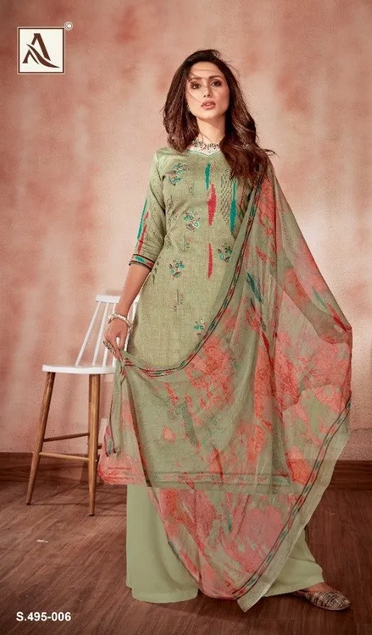Alok Suit Presents Areefa Jam Cotton Embroidery Work Casual Wear Salwar Suits