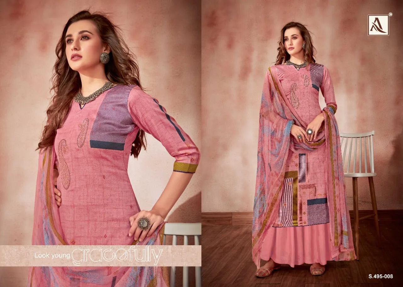 Alok Suit Presents Areefa Jam Cotton Embroidery Work Casual Wear Salwar Suits