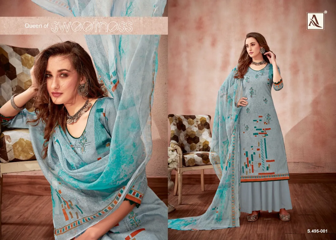 Alok Suit Presents Areefa Jam Cotton Embroidery Work Casual Wear Salwar Suits
