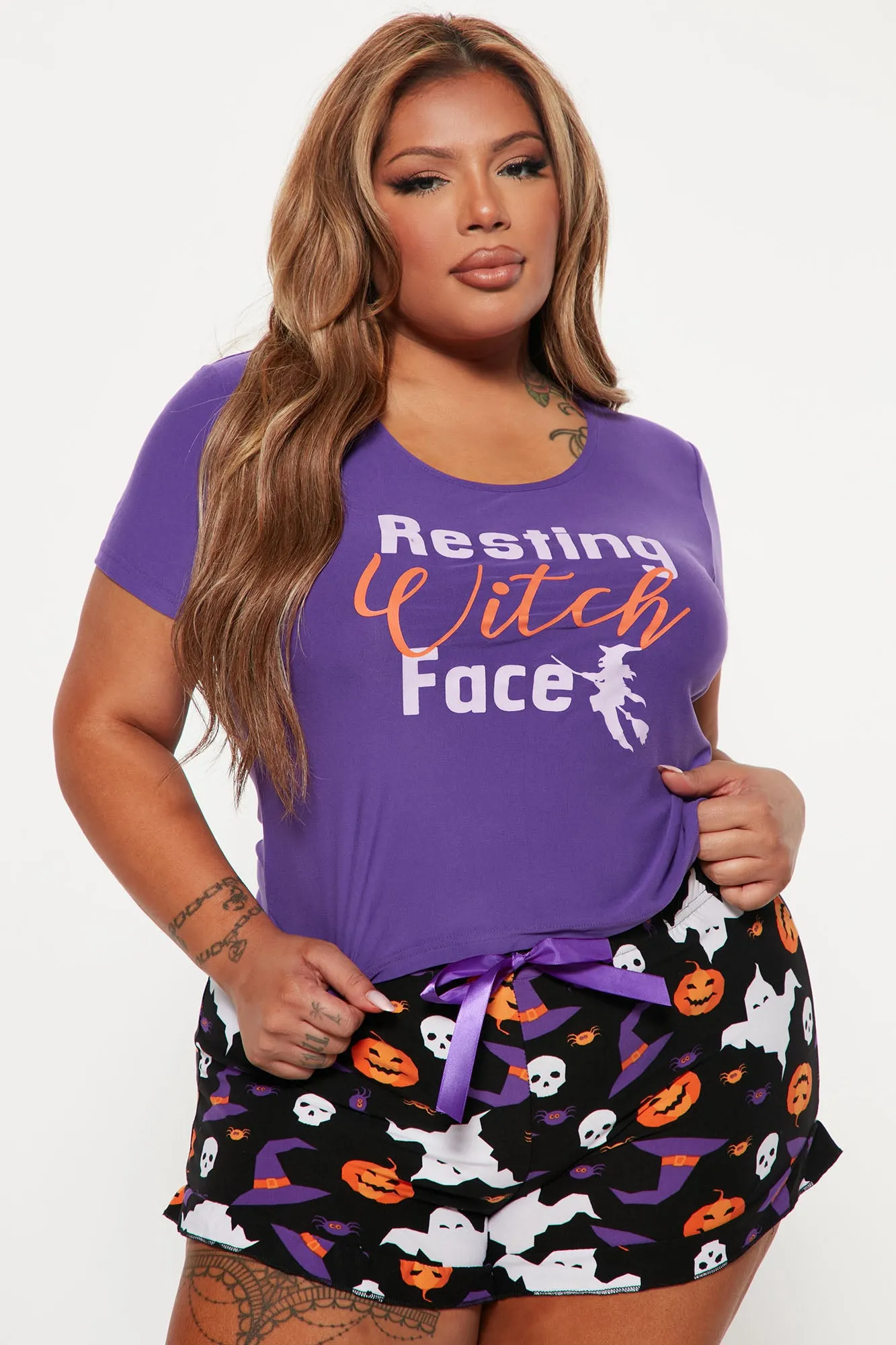 Always That Witch Halloween PJ Set - Purple/combo