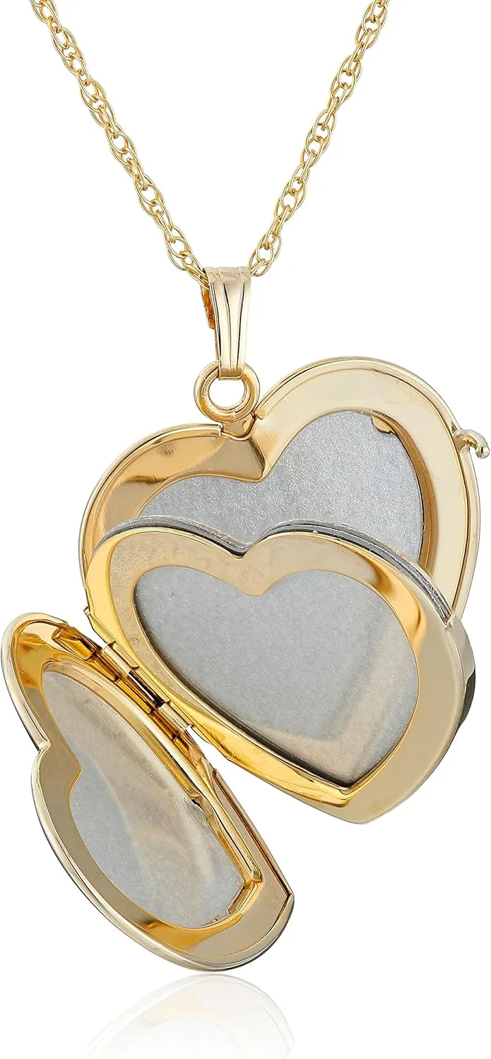Amazon Essentials Engraved Four-Picture Heart Locket, 20", (previously Amazon Collection)