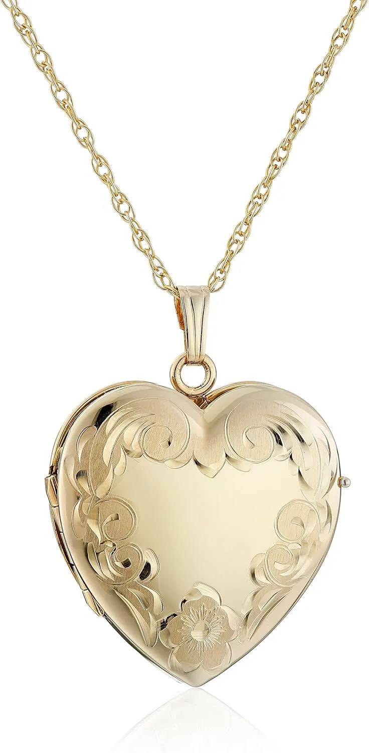 Amazon Essentials Engraved Four-Picture Heart Locket, 20", (previously Amazon Collection)