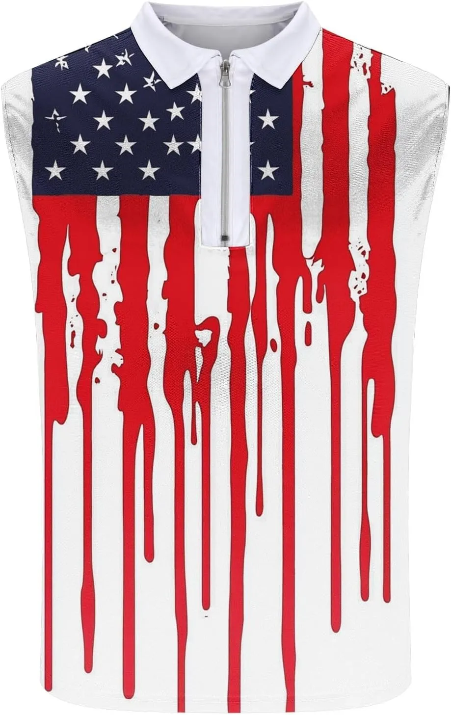 American Flag Striped Tank Tops Mens Sleeveless Shirts Casual Quarter Zip Collared Dressy Top USA Patriotic Vintage Tees