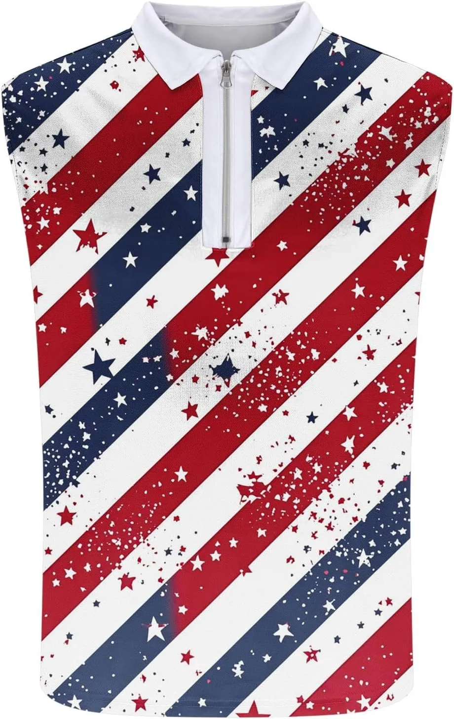 American Flag Striped Tank Tops Mens Sleeveless Shirts Casual Quarter Zip Collared Dressy Top USA Patriotic Vintage Tees