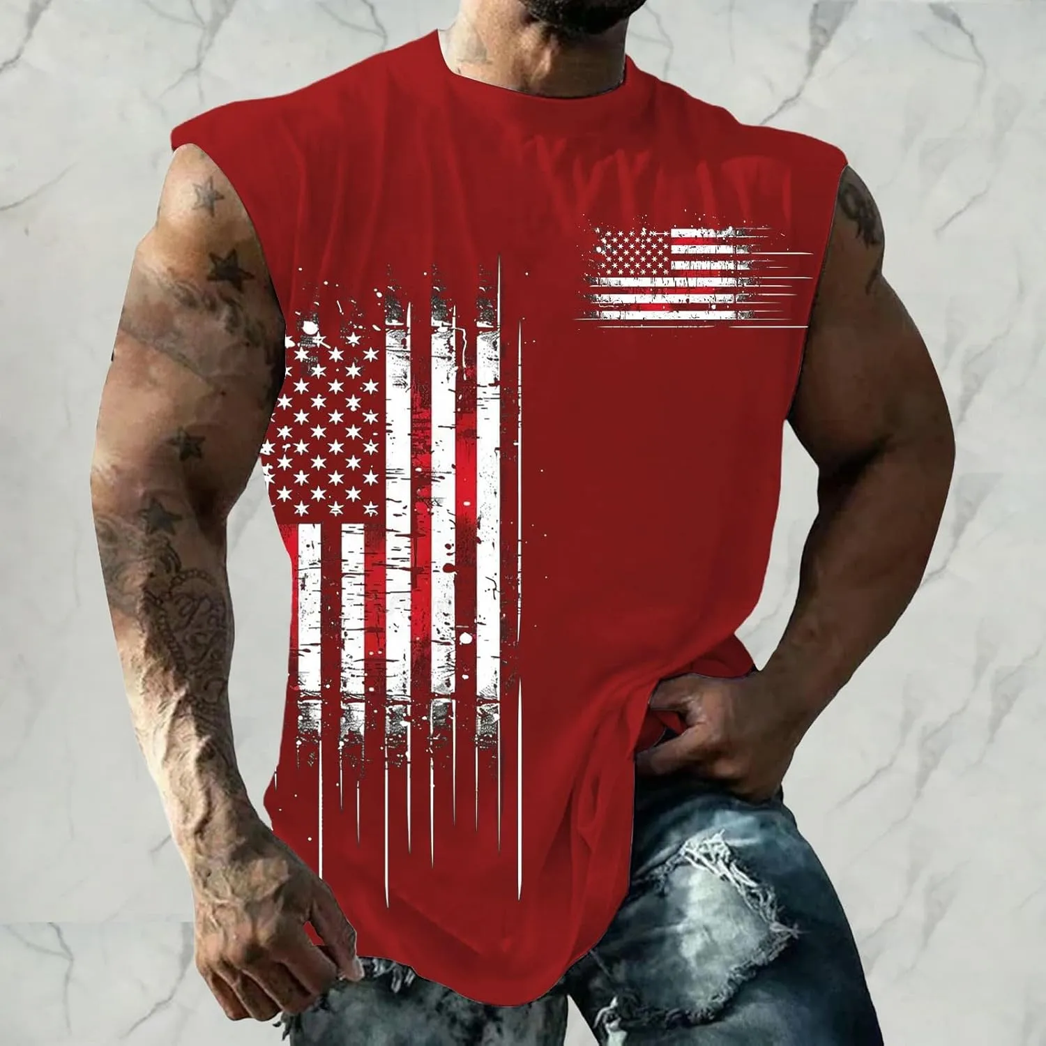 American Flag Tank Tops for Men Summer Casual Print Sleeveless Top Tee 4th of July Shirts Gym Workout Patriotic Vest